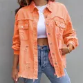 Giacca da donna tinta unita 2024 giacca di jeans da donna pullover casual allentato S-XXL