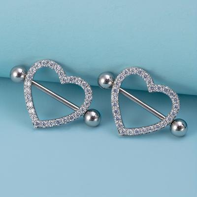 2/4pcs Love Heart Shaped Nipple Ring Inlaid Shiny Rhinestone Nipple Barbell Body Jewelry Gift 14g