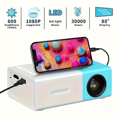 TEMU Bright 3000+ Lumen Hd Mini Projector Portable, 3d-ready, Multi-device Compatible, With Remote