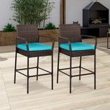 kinbor Bar Height Patio Furniture Patio Stools & Bar Chairs Outdoor Bar Chairs with Back and Arm Set of 2 Brown
