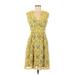 Plenty By Tracy Reese Casual Dress - Fit & Flare V Neck Sleeveless: Yellow Tropical Dresses - Women's Size 6