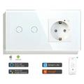Tuya - Interruttore Touch con Presa a Muro Smart WiFi Bianco Dimensione: 2 Pulsanti