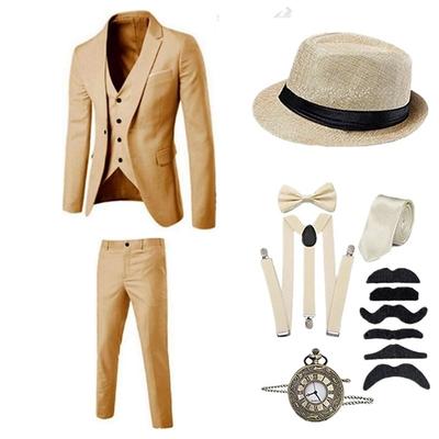 Roaring 20s 1920s Vintage Inspired Outfits Party Costume The Great Gatsby Gentleman Men's Buckle Solid Color Collarless Halloween Masquerade Party Evening Party / Cocktail Adults' Cravat Coat Pants