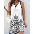 Woman's Mini Robe Robe Petite Robe T-shirt Robe Tee Robe Style d'été Robe A Ligne Vintage Ethnique Vacances Décontractée Plage Ajustement Ample Géométrique Sans Manches Col Notché Blanc Été