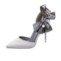 DIGJOBK Heels for Women Women's Luxury Wedding Bride High Heel Shoes Women's High Heel Shoes Bride Low Heel Satin Scarf Women's High Heel Shoes Valentine's Day Shoes(Color:Gray,Size:10)