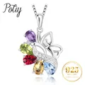 Potiy naturel Citrine péridot améthyste grenat bleu ciel topaze pendentif collier sans chaîne 925 en argent Sterling femmes fête