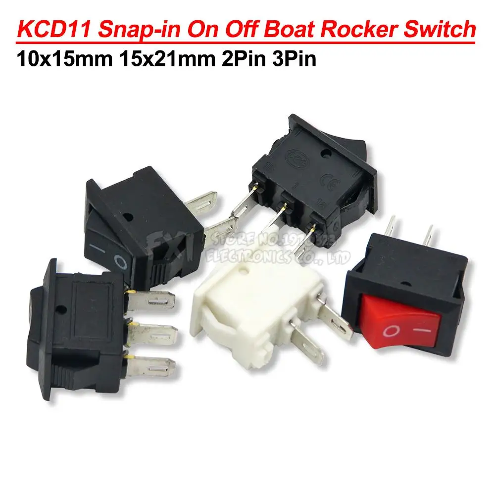 10 Stück Druckknopf schalter 10x15mm spst 2pin 3pin 3a 250v kcd11 Snap-In Ein Aus Boot Wipp schalter 10mm * 15mm schwarz rot weiß 15x21 Image