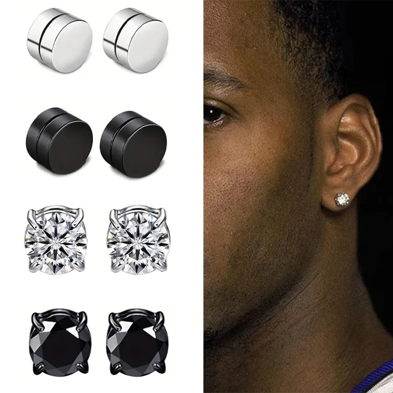 Edelstahl Nicht-Piercing Magnetische Ohrstecker Schwarz Unisex CZ Magnet Ohr schließen Clip Frauen Männer Punk Hip Hop Ohrring schmuck