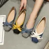 Frauen Schuhe 2025, Neue Woven Bogen Karree frauen Ballerinas Weibliche Weiche Sohle Große Mode