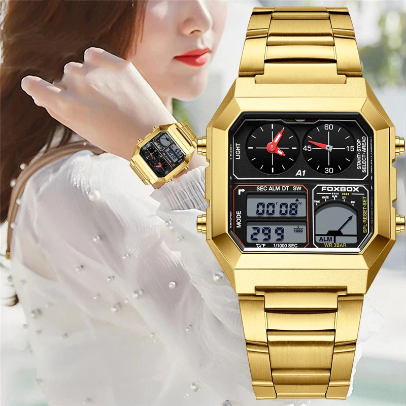 Lige Mode wasserdichte Uhren Frauen Top-Marke Luxus kreative quadratische Uhr Damen lässig Dual-Display-Uhr Frauen reloj mujer Image