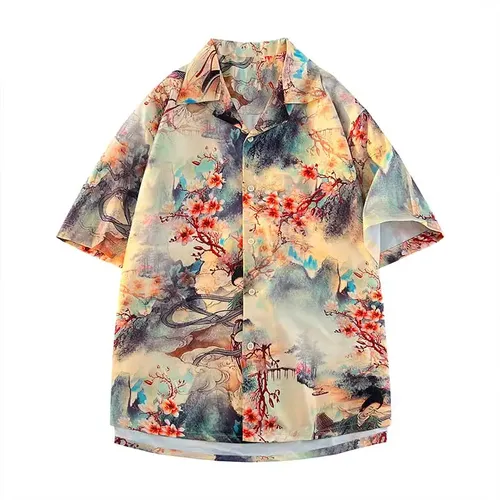 Herrenmode Shirt Kurzarm bedruckte Sommer hemden Turn-Down Kragen Strand hemden lässig T-Shirt Paar