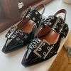 Riche alnana Frauen schwarz spitzen Zehen gürtel Schnalle Sling back Flats bequeme Punk Retro Mary Jane Damenschuhe