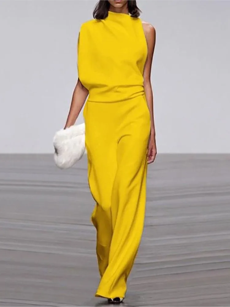 2024 sommer Neue Einfarbig Ärmel Stehkragen Overalls Frauen Mode Temperament Elegante Dame Pendeln Backless Overall Image