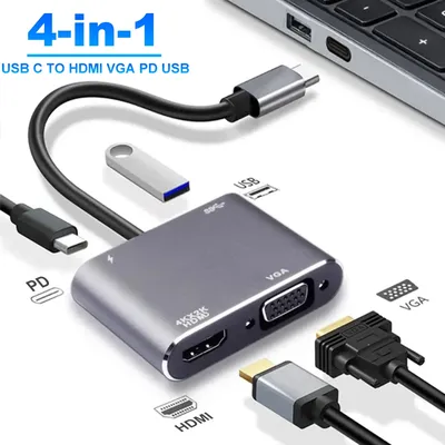 4-in-1-USB-C-Hubs Typ C 3.0-Adapter auf 4K HDMI HDTV VGA USB 3.0 PD Schnelllade-Splitter für MacBook Image