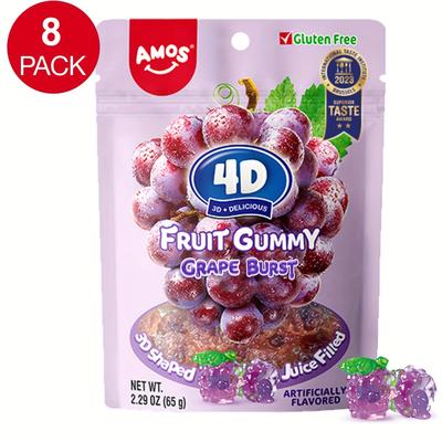 Amos, 8packs 4d Fruit Gummy Grape Burst, Fruity Sn...