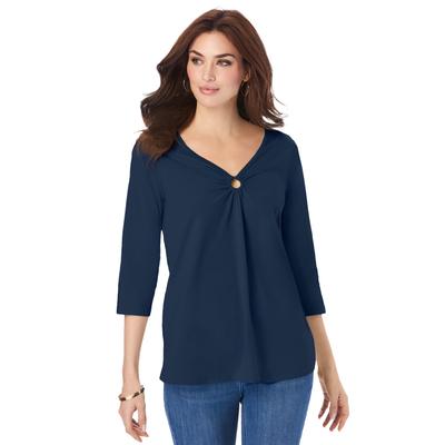 Plus Size Women's Ultimate Keyhole V Neck Tee by Roaman's in Navy (Size 22/24)