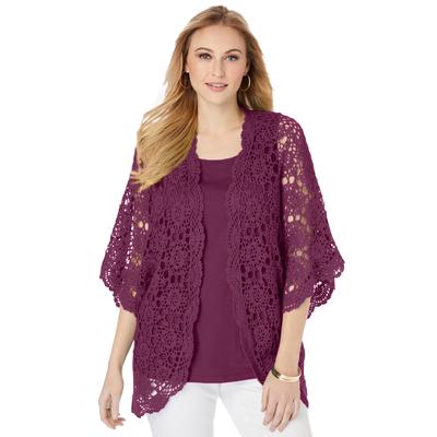 Plus Size Women's Crochet Cardigan by Jessica London in Deep Claret (Size 38/40) Sweater