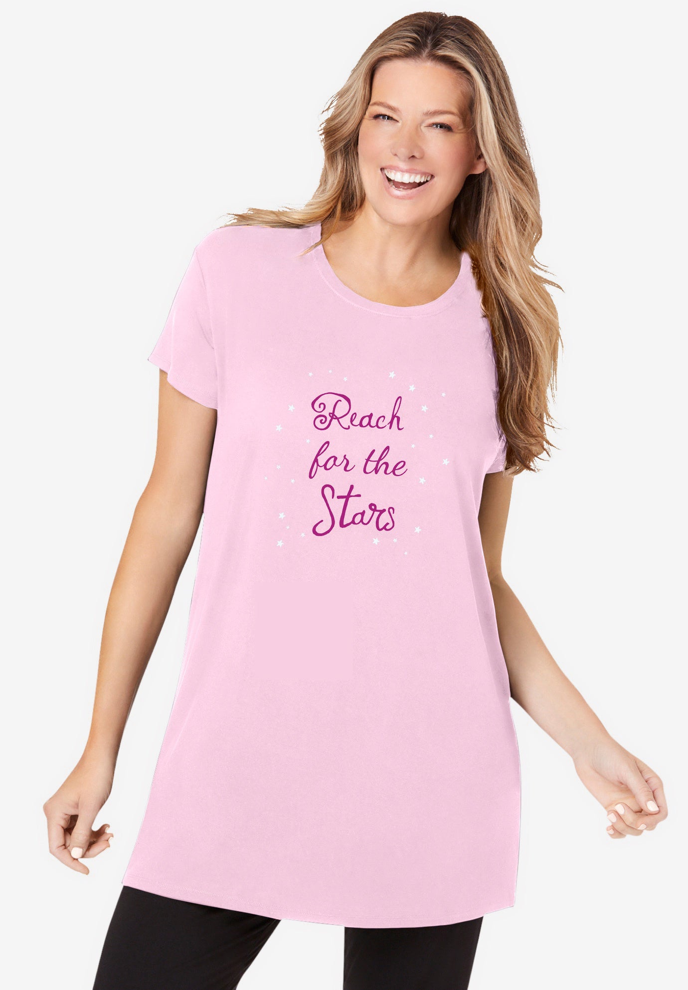 Plus Size Women's Soft PJ Tunic Tee by Dreams & Co. in Pink Stars (Size 26/28)
