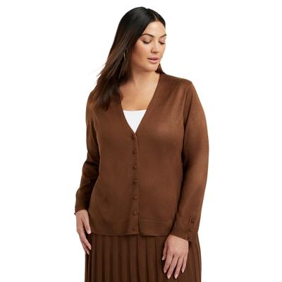 Plus Size Women's Button-Sleeve Cardigan by June+Vie in Cocoa Brown (Size 30/32)