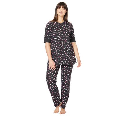Plus Size Women's Printed Henley PJ Set by Dreams & Co. in Black Multi Floral (Size L) Pajamas