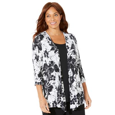 Plus Size Women's Cardigan and Tank Duet by Catherines in Black Tropical Foliage (Size 4X)