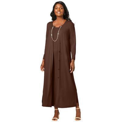 Plus Size Women's 2-Piece Stretch Knit Duster Set by The London Collection in Rich Brown (Size 22/24)