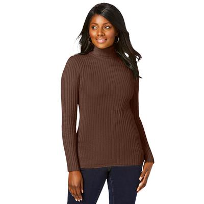 Plus Size Women's Ribbed Cotton Turtleneck Sweater by Jessica London in Rich Brown (Size 42/44) Sweater 100% Cotton