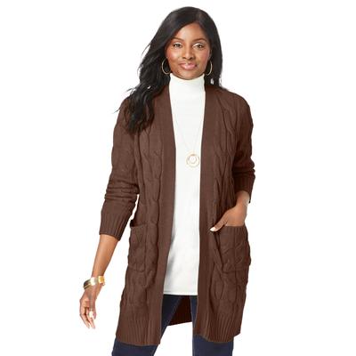 Plus Size Women's Cable Duster Sweater by Jessica London in Rich Brown (Size 14/16) Long Cardigan
