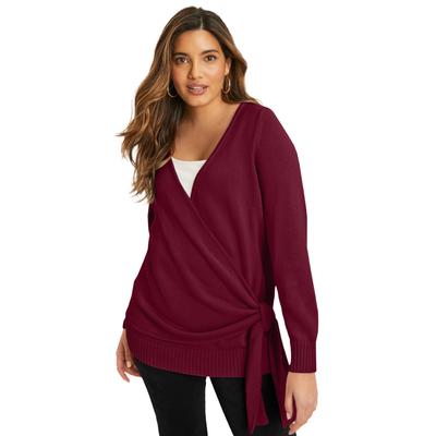 Plus Size Women's Wrap-Front Cardigan by June+Vie in Merlot (Size 18/20)