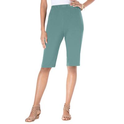 Plus Size Women's Soft Knit Bermuda Short by Roaman's in Cool Sage (Size 5X) Pull On Elastic Waist