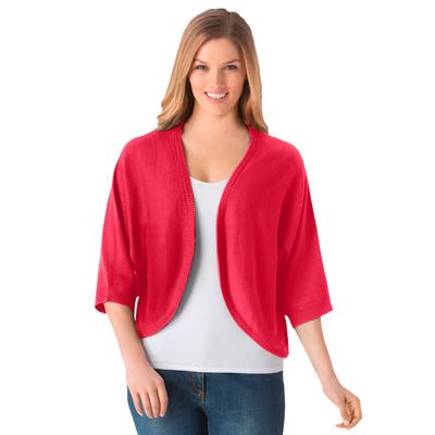 Plus Size Women's Rib Trim Cardigan Shrug by Woman Within in Vivid Red (Size 1X) Sweater