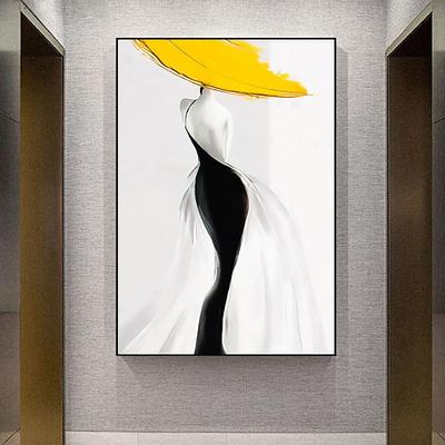 Woman in yellow hat Modern Abstract Sexy Woman Figure Canvas Painting Hand-painted Wall Art for Living Room Home Decor No Frame