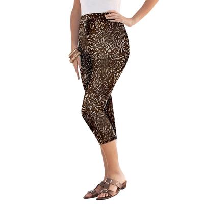 Plus Size Women's Essential Stretch Capri Legging by Roaman's in Chocolate Animal (Size 38/40) Activewear Workout Yoga Pants