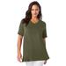 Plus Size Women's Stretch Knit V-Neck Swing Tunic by Jessica London in Dark Olive Green (Size M)