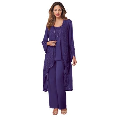 Plus Size Women's Three-Piece Beaded Pant Suit by Roaman's in Midnight Violet (Size 36 W)