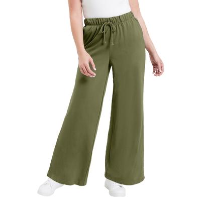 Plus Size Women's French Terry Wide-Leg Pant by June+Vie in Moss Grove (Size 10/12)