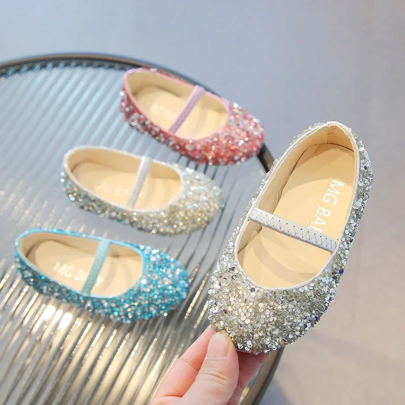 Mädchen Lederschuhe für Hochzeit Party Bling Glitzer Strass Kinder Wohnungen Kinder Prinzessin Schuhe Klassische Mode Kleid Schuhe Image