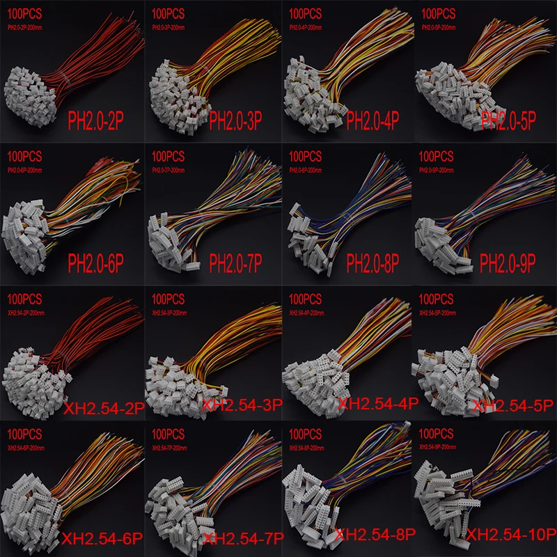 2,54 Stück Mini Micro JST XH 2,0 9/10 PH Stecker Buchse 2/3/4/5/6/7/8/3/8-poliger Stecker mit Anschluss drähten Kabel buchse 20/10cm Image