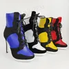 LAIGZEM Qualität Frauen Stiefeletten Bunte Patchwork High Heels Stiefel Damen Botines Schuhe Frau Botas Mujer Big Größe 38 39 47