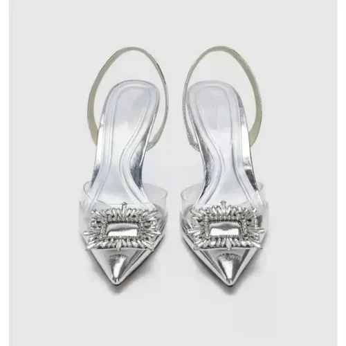 Schuhe Frau Trend Silber Heels PVC Sandalen Sommer Verkauf elegante Damen hochhackige spitze Zehen