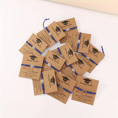 TEMU 12pcs Tongz Vintage Alloy Compass Charm Bracelets - Adjustable Cord Braided With Inspirational Graduation Message Card, /college Style, , Image