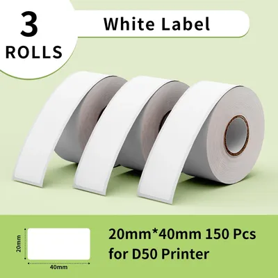 Phomemo D50 Label Tape Thermal Adhesive Label Paper White Label 20x40mm 150 Labels/Roll Waterproof