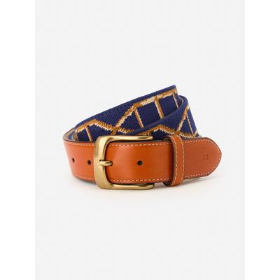 J.McLaughlin Men's Needlepoint Belt in Bamboo Navy, Size 32 | Cotton/Leather