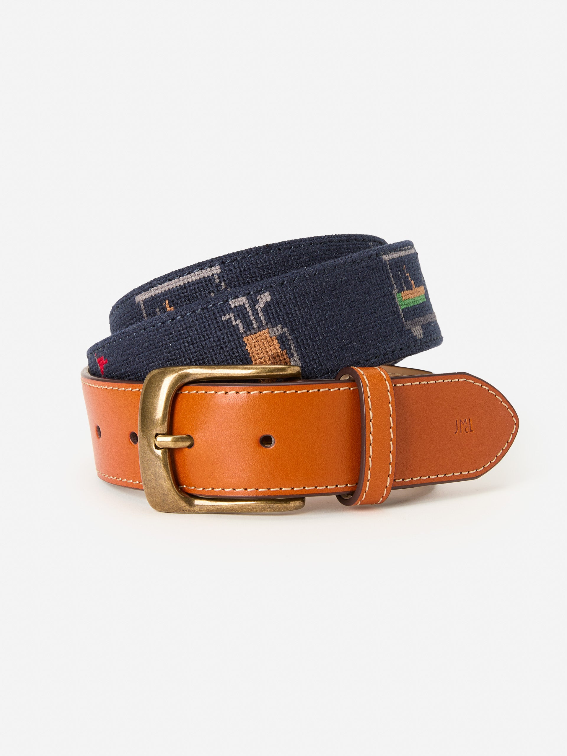 J.McLaughlin Men's Needlepoint Belt in Golf Navy, Size 40 | Cotton/Leather