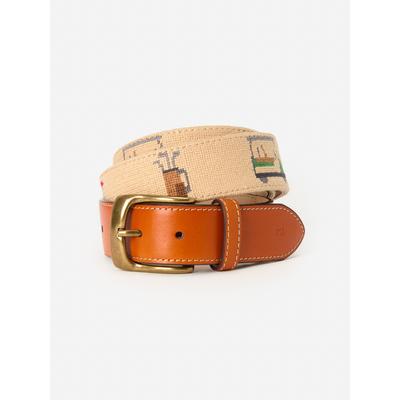 J.McLaughlin Men's Needlepoint Belt in Golf Khaki, Size 36 | Cotton/Leather