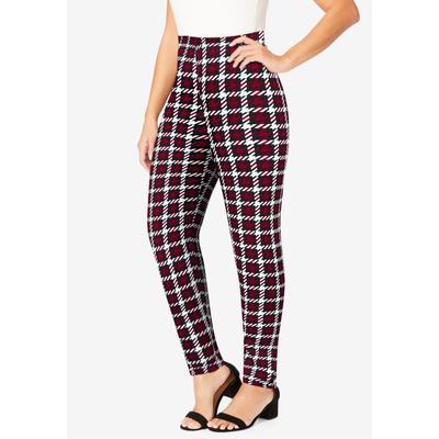Plus Size Women's Everyday Stretch Cotton Legging by Jessica London in Rich Burgundy Mini Plaid (Size 34/36)