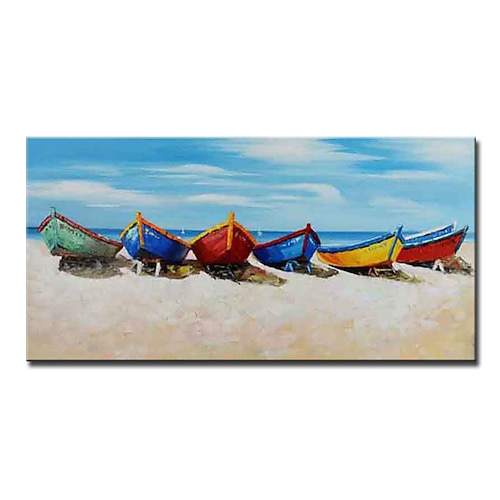 Mintura handgefertigte Bootslandschafts-Ölgemälde auf Leinwand, Wandkunst, Dekoration, modernes abstraktes Bild für Wohnkultur, gerolltes, rahmenloses, ungedehntes Gemälde Image