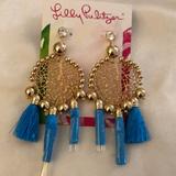 Lilly Pulitzer Jewelry | Lilly Pulitzer Sea Dreamer Statement Drop Earrings Gold Tone & Cumulus Blue Nwt | Color: Blue/Gold | Size: Os