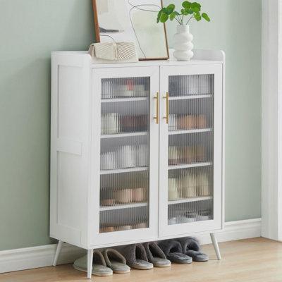 Corrigan Studio® 5-Tier Shoe Storage Cabinet w/ Glass Doors, Shoe Organizer Cabinet w/ Adjustable Shelves, Entryway Shoe Rack Storage For Hallway | Wayfair