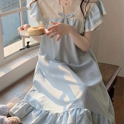 TEMU [ ]women's Summer Short-sleeve Nightgown, Lightweight And Sweet , Loose-fitting Sleepwear For Wear. Image